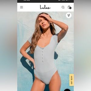 BACK TO SQUARE ONE LIGHT BLUE RIBBED HENLEY BODYSUIT SIZE SMALL